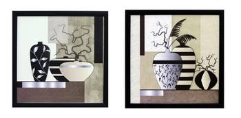 Set of 2 Botanical Pots Satin Matt Texture UV Art Painting 1