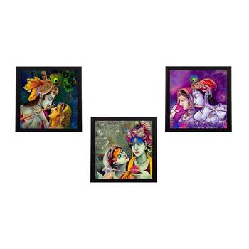Set Of 3 Radha Krishna Satin Matt Texture UV Art Painting 1