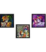 Set Of 3 Radha Krishna Satin Matt Texture UV Art Painting