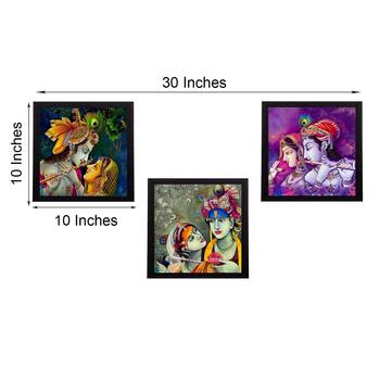 Set Of 3 Radha Krishna Satin Matt Texture UV Art Painting 3