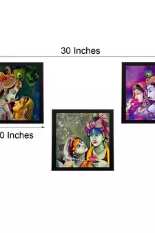 Set Of 3 Radha Krishna Satin Matt Texture UV Art Painting
