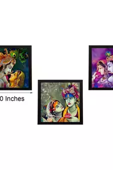 Set Of 3 Radha Krishna Satin Matt Texture UV Art Painting