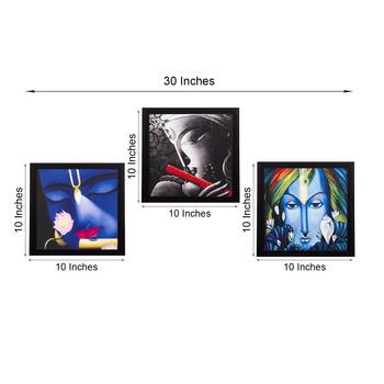 Set Of 3 Krishna Satin Matt Texture UV Art Painting 3
