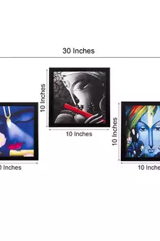 Set Of 3 Krishna Satin Matt Texture UV Art Painting