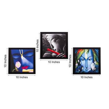 Set Of 3 Krishna Satin Matt Texture UV Art Painting 4