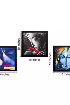 Set Of 3 Krishna Satin Matt Texture UV Art Painting