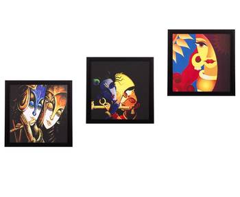 Set Of 3 Radha Krishna Satin Matt Texture UV Art Painting 1