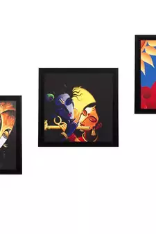 Set Of 3 Radha Krishna Satin Matt Texture UV Art Painting