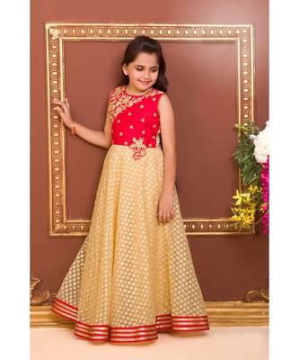 red embroidered Jacquard stitched kids girl gowns 1