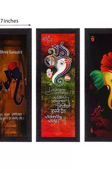 Set Of 3 Lord Ganesha Satin Matt Texture UV Art Painting