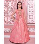 pink embroidered polyester stitched kids girl gowns