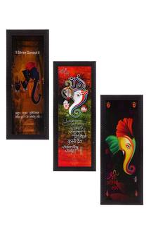 Set Of 3 Lord Ganesha Satin Matt Texture UV Art Painting