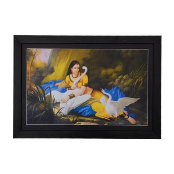 Lady playing with Swans Satin Matt Texture UV Art Painting 1