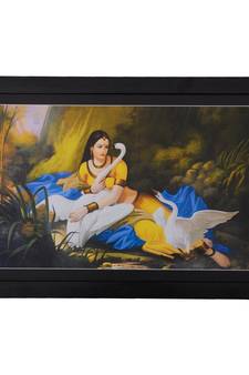 Lady playing with Swans Satin Matt Texture UV Art Painting