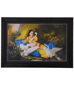 Lady playing with Swans Satin Matt Texture UV Art Painting