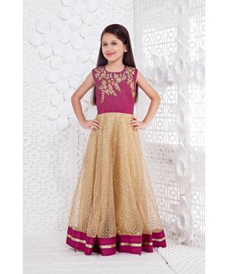 purple Sparkle Work polyester stitched kids girl gowns 1