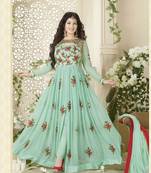 Green Embroidered Georgette semi stitched salwar with dupatta