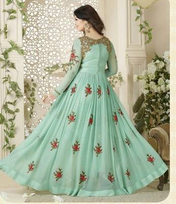 Green Embroidered Georgette semi stitched salwar with dupatta 2
