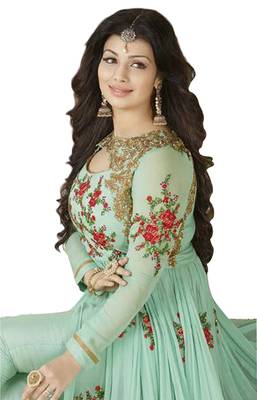 Green Embroidered Georgette semi stitched salwar with dupatta 3