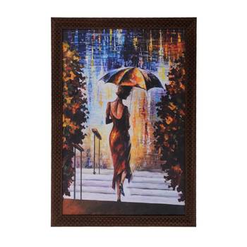Beautiful Lady Under Umbrella Satin Matt Texture UV Art Painting 1