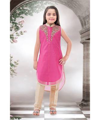 pink woven polyester stitched kids girl gowns 1