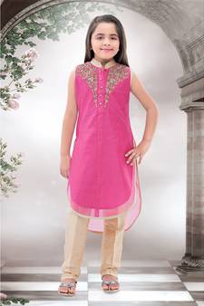 pink woven polyester stitched kids girl gowns