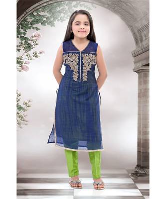 blue woven polyester stitched kids girl gowns 1