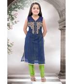 blue woven polyester stitched kids girl gowns
