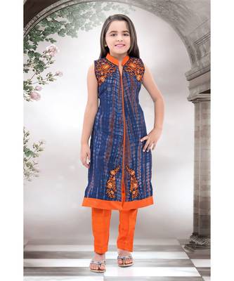 orange woven polyester stitched kids girl gowns 1