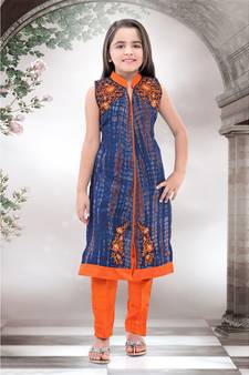 orange woven polyester stitched kids girl gowns
