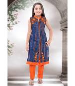 orange woven polyester stitched kids girl gowns