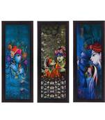 Set Of 3 Lord Krishna and Lordess Radha Satin Matt Texture UV Art Painting