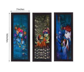Set Of 3 Lord Krishna and Lordess Radha Satin Matt Texture UV Art Painting 2