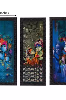 Set Of 3 Lord Krishna and Lordess Radha Satin Matt Texture UV Art Painting