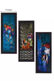 Set Of 3 Lord Krishna and Lordess Radha Satin Matt Texture UV Art Painting