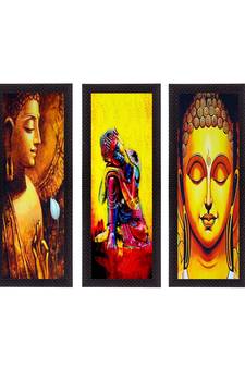 Set Of 3 Lord Buddha Satin Matt Texture UV Art Painting