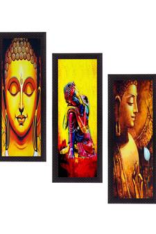 Set Of 3 Lord Buddha Satin Matt Texture UV Art Painting
