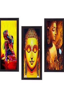 Set Of 3 Lord Buddha Satin Matt Texture UV Art Painting
