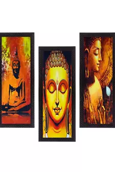 Set Of 3 Lord Buddha Satin Matt Texture UV Art Painting