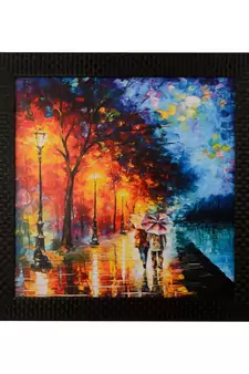 Love Couple Under Umbrella Satin Matt Texture UV Art Painting