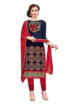 Woman Blue Cotton Blend Embroidery Unstitched Salwar Kameez Dress Material 1