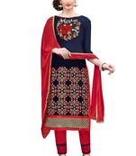 Woman Blue Cotton Blend Embroidery Unstitched Salwar Kameez Dress Material