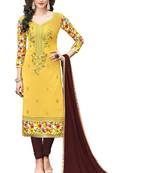Woman Yellow Cotton Blend Embroidery Unstitched Salwar Kameez Dress Material