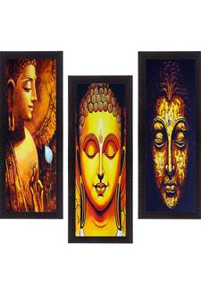 Set Of 3 Lord Buddha Satin Matt Texture UV Art Painting