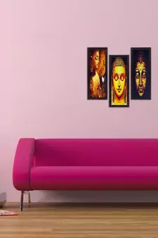 Set Of 3 Lord Buddha Satin Matt Texture UV Art Painting