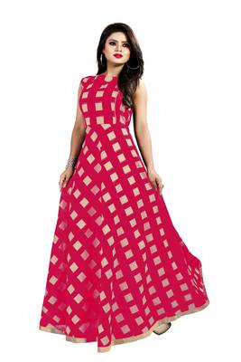 Pink Chanderi Ankle Length A-Line Gown With American Crepe Inner (Full Inner) 1