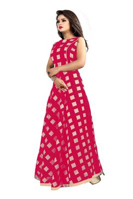 Pink Chanderi Ankle Length A-Line Gown With American Crepe Inner (Full Inner) 2