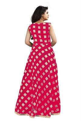 Pink Chanderi Ankle Length A-Line Gown With American Crepe Inner (Full Inner) 3