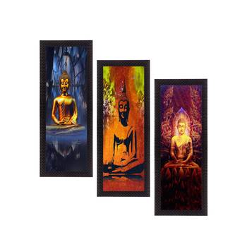 Set Of 3 Meditating Buddha Satin Matt Texture UV Art Painting 1