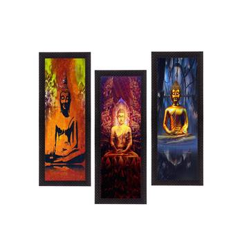 Set Of 3 Meditating Buddha Satin Matt Texture UV Art Painting 1